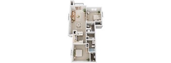 Two Bedroom 3D Floor Plan at Limestone Creek Apartment Homes, Alabama, 35756