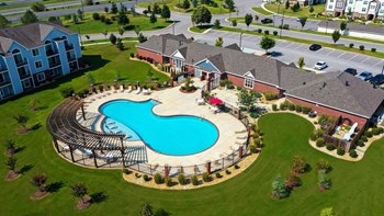 Aerial View of Outdoor Pool and Clubhouse at Limestone Creek Apartment Homes, Madison, Alabama - Photo Gallery 10