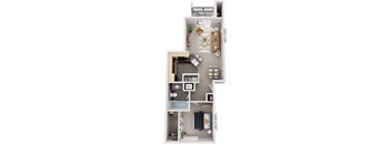 Traditional One Bedroom 3D Floor Plan at Lynbrook Apartment Homes and Townhomes, Elkhorn, NE, 68022