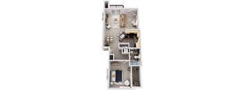 One Bedroom End 3D Floor Plan at Lynbrook Apartment Homes and Townhomes, Elkhorn