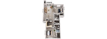 Traditional Two Bedroom 3D Floor Plan at Lynbrook Apartment Homes and Townhomes, Elkhorn, NE