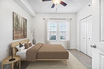 A ceiling fan in the large bedroom at Lynbrook Apartments and Townhomes in Elkhorn, Nebraska