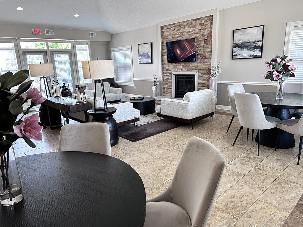 Fireplace In Clubhouse Lounge Area at Lynbrook Apartment Homes and Townhomes, Elkhorn, NE, 68022