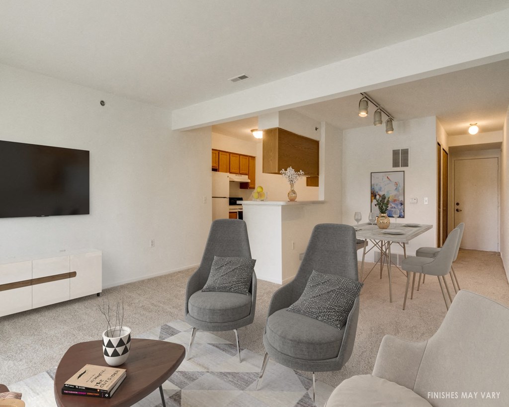 Malva Model Living Room with Kitchen and Dining View at Northport Apartments, 48044