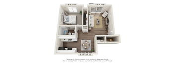 a 3d floor plan of a 1 bedroom apartment at Cordoba Apartments, Farmington Hills, MI, 48334