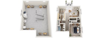 One-Bedroom Townhome 3D Floor Plan at Mount Royal Townhomes, Michigan