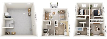 Three-Bedroom Townhome 3D Floor Plan at Mount Royal Townhomes, Michigan, 49009