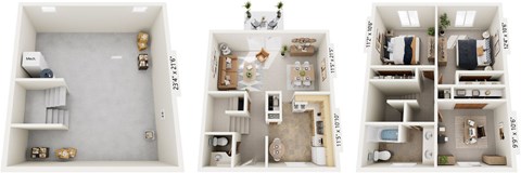 Three-Bedroom Townhome 3D Floor Plan at Mount Royal Townhomes, Michigan, 49009