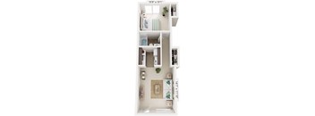 One Bedroom One Bath 3D Floor Plan at Newport Village Apartments, Portage, MI, 49002
