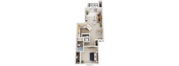 One Bedroom 3D Floorplan at North Pointe Apartments, Elkhart, IN, 46514