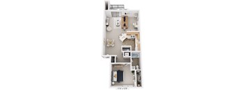 One Bedroom End 3D Floor plan at North Pointe Apartments, Indiana, 46514