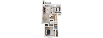 Two Bedroom, One Bath 3D Floor plan at North Pointe Apartments, Elkhart, IN