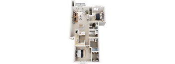 Two Bedroom, Two Bath 3D Floor plan at North Pointe Apartments, Elkhart, 46514