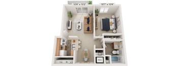 Alpine One Bedroom 3D Floor Plan at Old Monterey Apartments, Springfield, MO, 65807