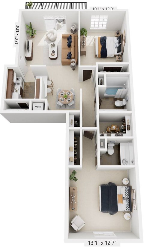 2 Bed 1.5 Bath Walk-thru 3D Floor Plan at Old Monterey Apartments, Springfield, MO