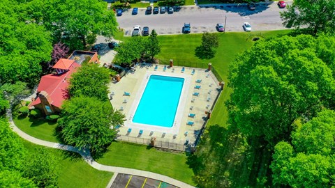 Pool Overhead View at Old Farm Apartments, Elkhart