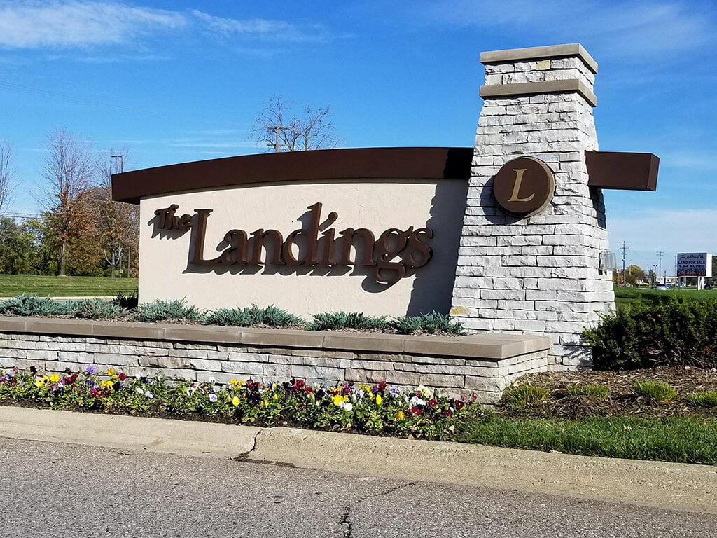 Entrance Sign at The Landings Apartments, Westland, MI