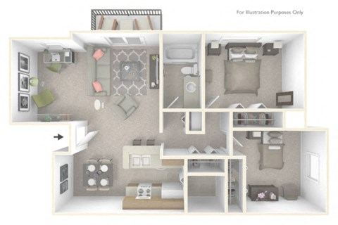 BH Daffodil Deluxe Floor Plan at Beacon Hill and Great Oaks Apartments, Rockford