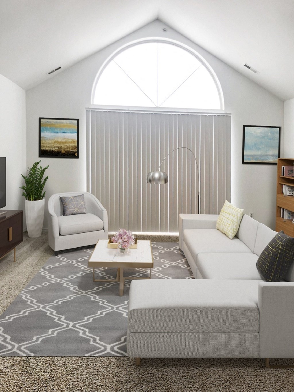 a living room with two couches and a coffee table  at Northport Apartments, Michigan, 48044
