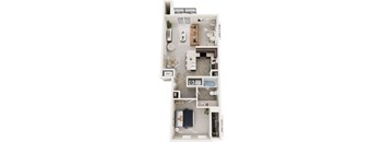 One Bedroom End 3D Floor Plan at The Reserve at Destination Pointe, Grimes