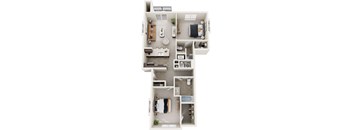 Two Bedroom Two Bath 3D Floor Plan at The Reserve at Destination Pointe, Iowa, 50111
