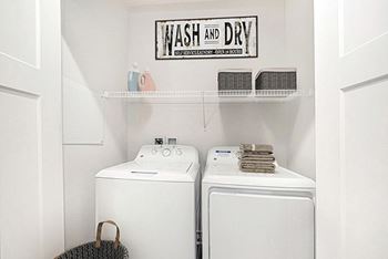 Full size washers and dryers at The Reserve at Destination Pointe apartments, Grimes, IA