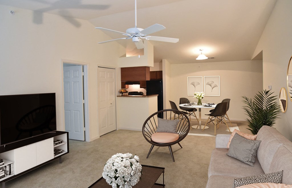 Living Room with Ceiling Fan at Irene Woods Apartments, TN 38017