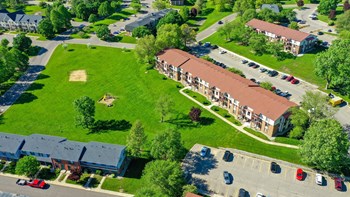 Courtyard Aerial View Courtyard Aerial View at Seville Apartments, Michigan - Photo Gallery 3
