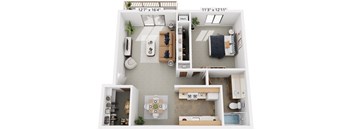 One Bedroom 3D Floor Plan at Seville Apartments, Kalamazoo, Michigan