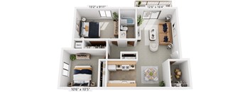 Two Bedroom 3D Floor Plan at Seville Apartments, Michigan