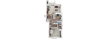 One bedroom end style 3D floor plan  at Signature Pointe Apartment Homes, Athens, AL