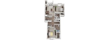 2 Bedroom 3D Floor Plan at Signature Pointe Apartment Homes, Athens, AL