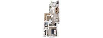 One Bedroom Stackable 3D Floor Plan at South Bridge Apartments, Fort Wayne, IN, 46816