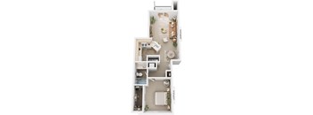 One Bedroom 3D Floor Plan at Stoney Pointe Apartment Homes, Wichita