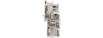 Signature One Bedroom End 3D Floor Plan at Stoney Pointe Apartment Homes in Wichita, KS