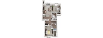 Signature Two Bedroom 3D Floor Plan at Stoney Pointe Apartment Homes in Wichita, KS