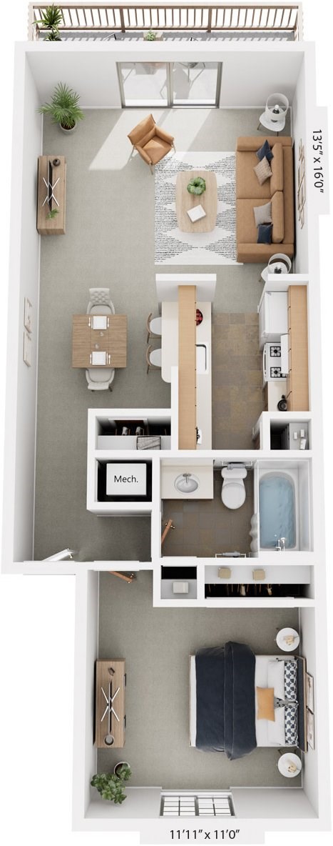 One bedroom one bathroom luxury 3D Floor Plan at Swiss Valley Apartments, Michigan, 49509