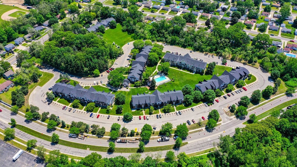 Aerial Property View at Swiss Valley Apartments, Wyoming, Michigan