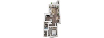One Bedroom One Bath Renovated 3D Floor Plan at The Crossings Apartments in Grand Rapids, MI