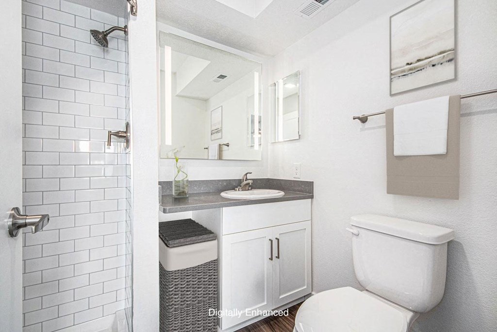 a bathroom with a walk in shower at The Crossings Apartments, Michigan, 49508
