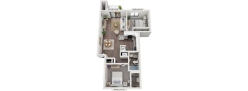 Two Bedroom One Bath Renovated 3D Floor Plan at The Crossings Apartments in Grand Rapids, MI
