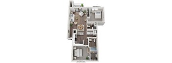 Two Bedroom Two Bath Renovated 3D Floor Plan at The Crossings Apartments in Grand Rapids, MI