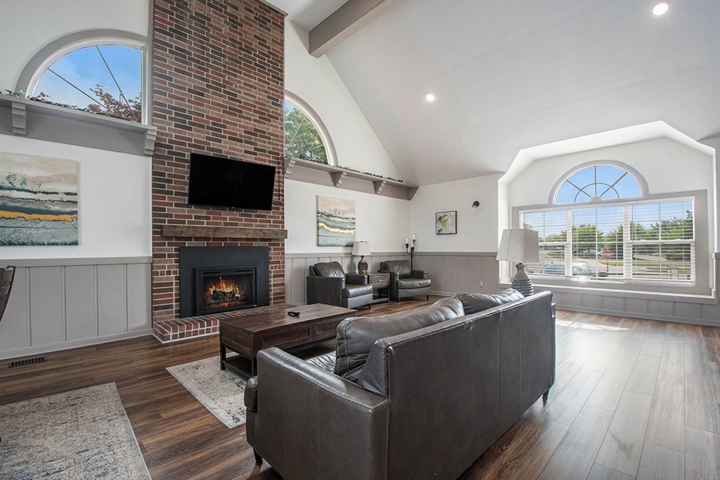 Clubhouse with Fireplace Wall at The Crossings Apartments in Grand Rapids, MI