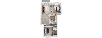 Two Bedroom Alpine 3D Floor Plan at Trappers Cove Apartments, Lansing