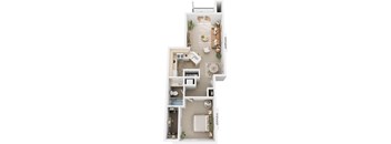 Traditional One Bedroom 3D Floor Plan at Trillium Pointe Apartment Homes, Jackson