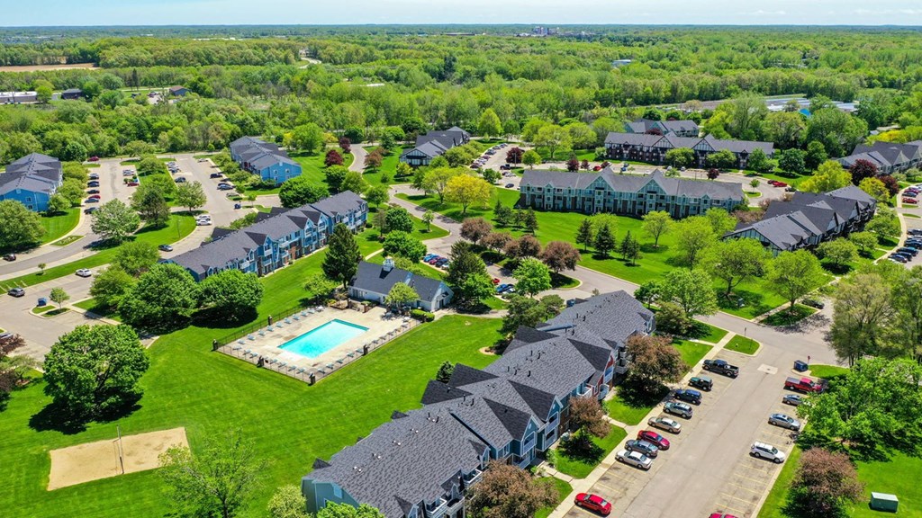Ariel View Of Park Like Grounds at Walnut Trail Apartments, Michigan, 49002