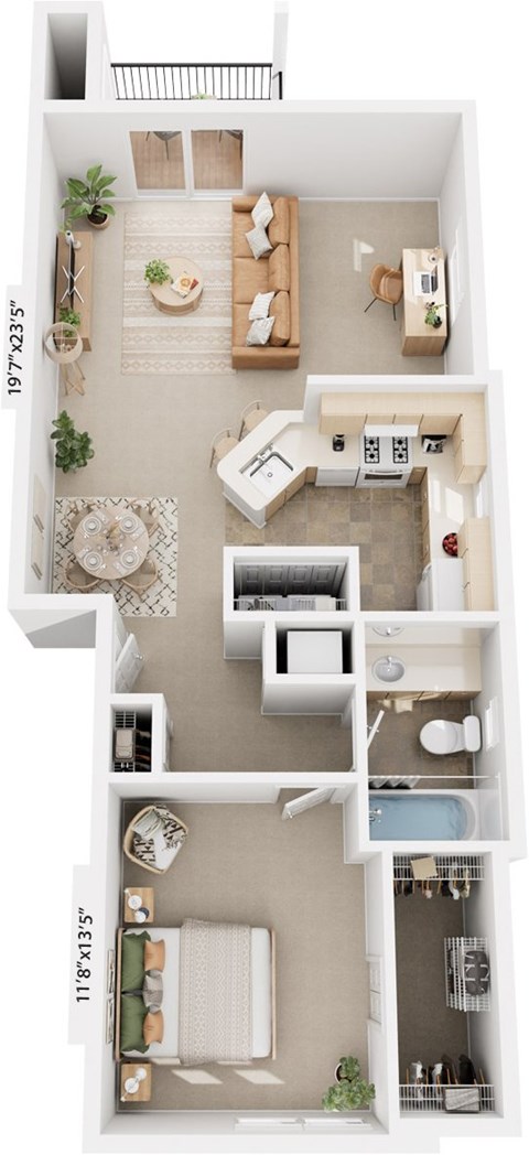 One Bedroom End Floor Plan at West Hampton Park Apartment Homes, Elkhorn, NE, 68022