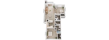 Two Bedroom Floor Plan at West Hampton Park Apartment Homes, Elkhorn, NE, 68022