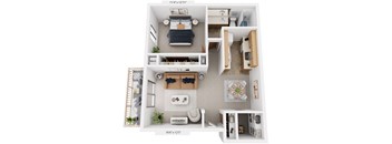 Seville One Bedroom 3D Floor Plan at West Wind Apartments, Fort Wayne, 46808