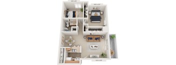 Modified Two Bedroom 3D Floor Plan at West Wind Apartments, Indiana